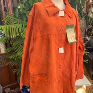 St johns bay washable suede leather coat jacket womens 3x plus size orange hip
